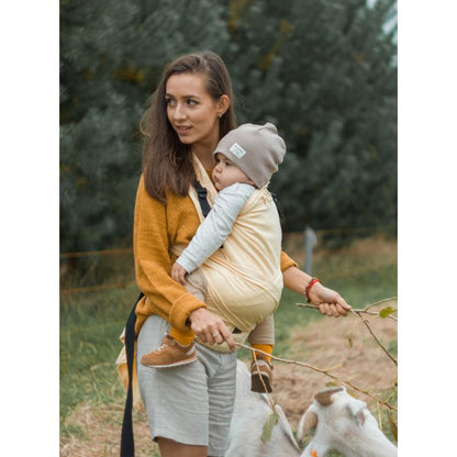 Half Buckle Carrier: Little Herringbone Soft Yellow, 100% cotton, jacquard