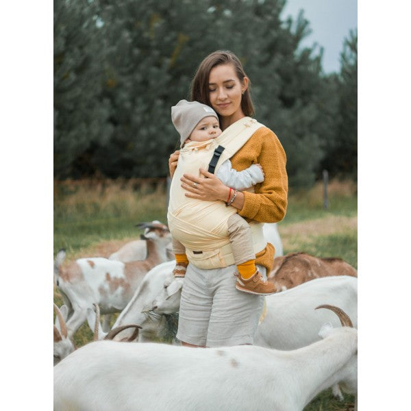 Half Buckle Carrier: Little Herringbone Soft Yellow, 100% cotton, jacquard