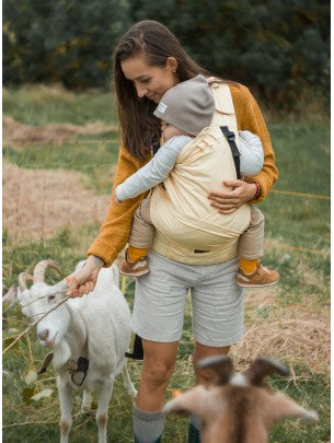 Half Buckle Carrier: Little Herringbone Soft Yellow, 100% cotton, jacquard